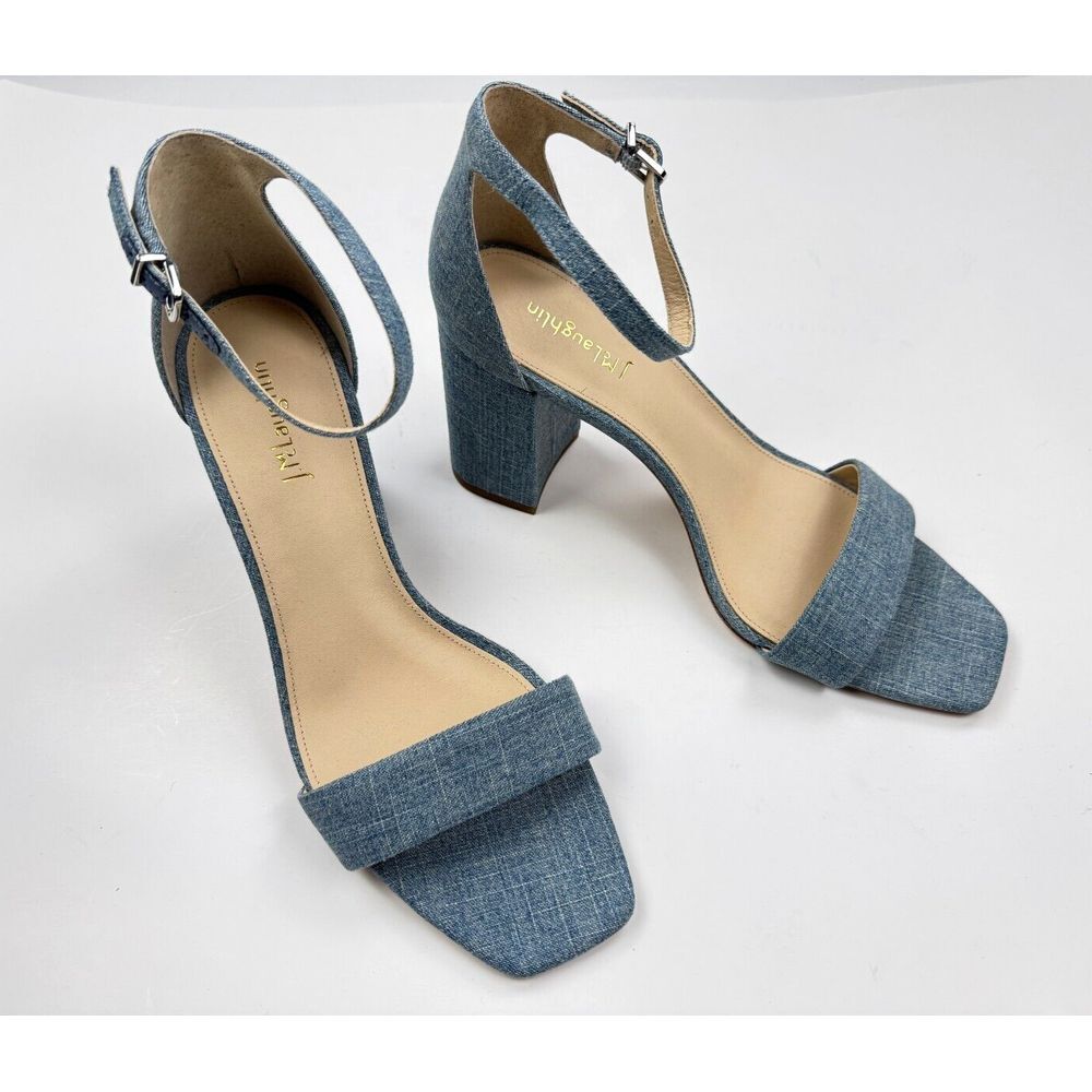 J Mclaughlin Esme Denim Sandals‎ Women 11 NWT Ankle Strap Open Toe Block Heels